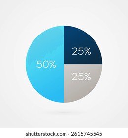 50 25 percent circle pie chart. Isolated symbol. Vector gradient element. Infographic sign. Illustration, icon for business, finance, report, web design, downloading, presentation