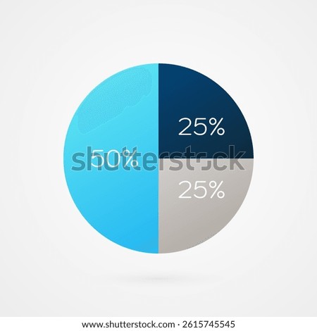 50 25 percent circle pie chart. Isolated symbol. Vector gradient element. Infographic sign. Illustration, icon for business, finance, report, web design, downloading, presentation