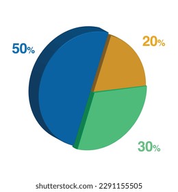 50 30 20 percent 3d Isometric 3 part pie chart diagram for business presentation. Vector infographics illustration eps.