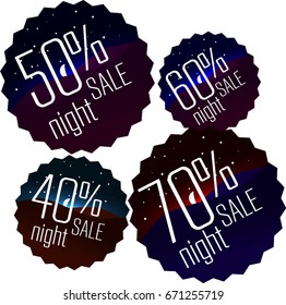 -50 40 20 70 % off sale sticker set. Promotion vector sticker or button. Isolated illustration. White background. Best offer. Discount poster, blank. Template  for winter - spring sale shopping cards