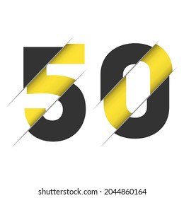 50 5 0 Diseño de logotipo numérico con corte creativo y fondo de círculo negro. Diseño de logotipo creativo.