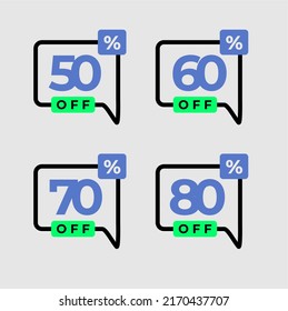 50%, 60%, 70% And 80% Modern Promotions Icons