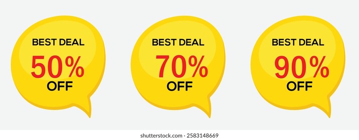 50%, 70%, 90% OFF Stickers Set - Bold Discount Labels Vector Design on Transparent Background for Sales, Promotions, and Special Offers"