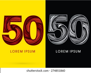 50 ,Abstract Number , font, concept  Spin, designed using red,black and white, grunge brush, sign.