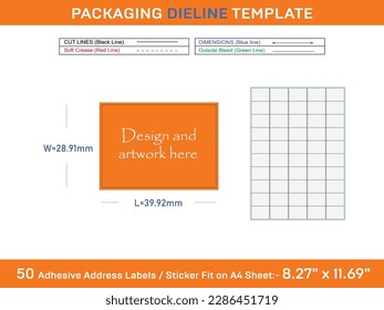 50 Adhesive Address Labels Dieline Template 39.92 x 28.91mm