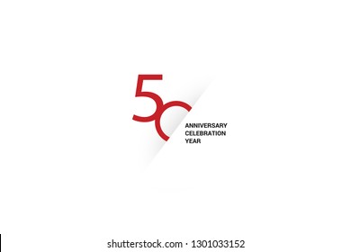 50 anniversaries, minimalist logo. Tenth years, 50th jubilee, greeting card. Birthday invitation. 50 year sign. Red space vector illustration on white background - Vector