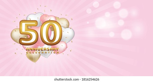 50 anniversary celebration with balloon heart pastel color vector illustration