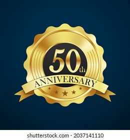 50 Anniversary celebration luxury gold badge label, vector illustration