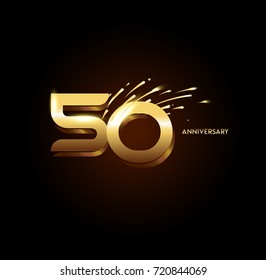 50 Anniversary with fireworks and shiny gold on dark background.Greeting card, banner, poster svg