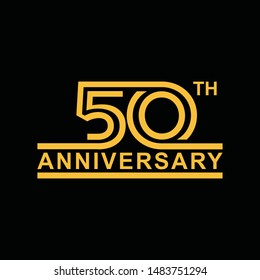 50 Anniversary gold numbers with golden confetti. Celebration 50th anniversary event party template. Happy Anniversary card.