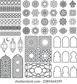 50 Arabic Oriental Vector Elements. Arabian Ornament. Digital Clipart. Traditional Pattern