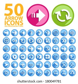 50 Arrow Icons on Circular Buttons.