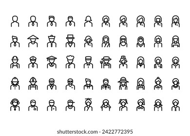 50 Avatar Icons. Simple Vector Line Style People. Perfect Illustrations