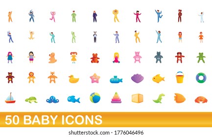 50 baby icons set. Cartoon illustration of 50 baby icons vector set isolated on white background