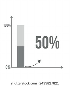 50% bar chart. Graphic design of increase in percentage, statistics, business and finance concept isolated on white background