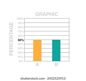 50% bars chart. Graphic design with two bars for sales, percentage, profit and business concept isolated on white background