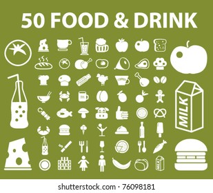 50 bio food & drink icons, signs, vector illustrations