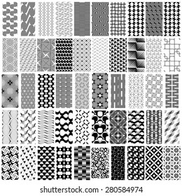 50 black and white geometric seamless pattern set. Abstract background. Vector seamless pattern.