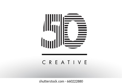50 Black and White Number Logo Design with Vertical and Horizontal Lines.