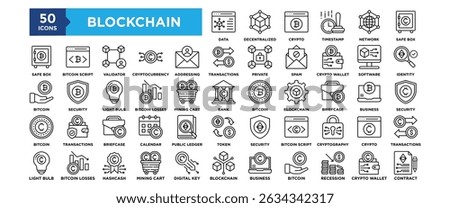 50 Blockchain icon collection set. Containing design digital, blockchain, business, technology, network, tech	
