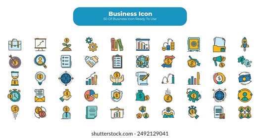 50 Business Icon _ Coloured Line art