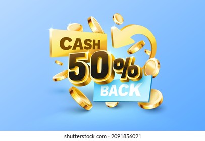 50% Cash back service, financial payment label. Vector illustration