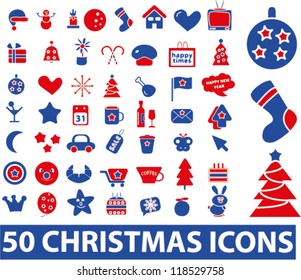 50 christmas icons set, vector
