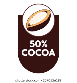 50% Cocoa Seals Marks Icons. label or sticker showing cacao content in chocolate