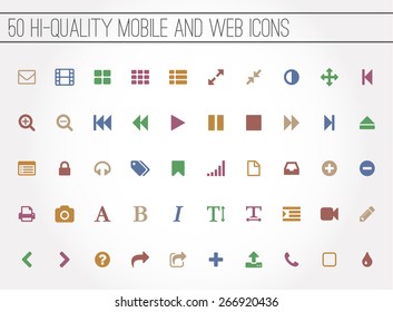 50 colored little flat vector mobile and web icons set