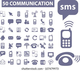 50 communication icons set, vector