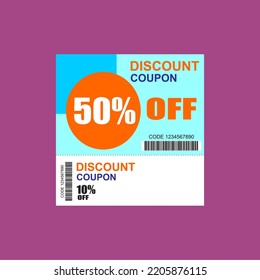50% coupon discount. Vintage cinema ticket concert and festival event, movie theater coupon. promo code gift voucher and coupons template. Vector illustration.