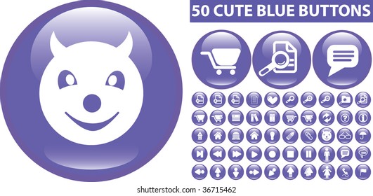 50 cute blue buttons. vector