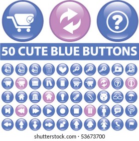 50 cute blue buttons. vector