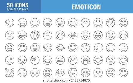 50 Cute Set of Simple Emojis vector illustration