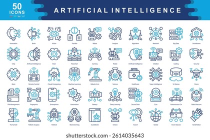 50  data analytics color icons showcasing processing, AI, metrics, cloud tech, and insights. Ideal for big data, digital marketing, machine learning, and information systems projects.