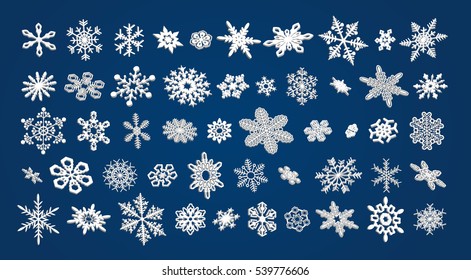 50 different vector 3d snowflakes set