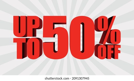 50% discount, banner template with 3d text, big sale promotion special offer. vector