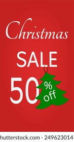 50% discount at Christmas. End of year offer. Red, white and green