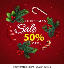 50% Discount Christmas Sale vector background 