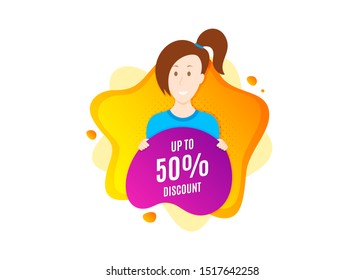 Up to 50% Discount. Cut out people badge. Sale offer price sign. Special offer symbol. Save 50 percentages. Dynamic shape offer. Discount tag text. Cut out people dynamic banner. Vector