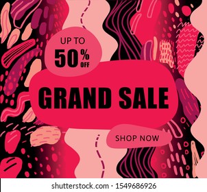 Up to 50% Discount. Dynamic text shape. Sale offer price sign. Special offer symbol. Save 50 percentages. Geometric vector banner. Discount tag text. Gradient shape badge. Colorful background. Vector