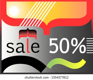 50% discount flyer in white, red, black and green