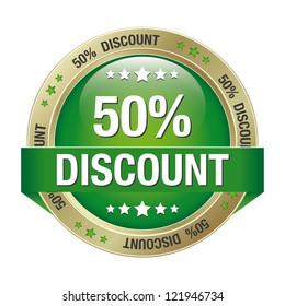 50 discount green gold button isolated background
