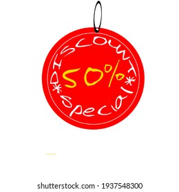 50% discount icon illustration on red and white background