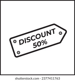 50% discount label illustration vector design in black and white. Suitable for logos, icons, t-shirt designs, stickers, websites, posters, advertisements, concepts.