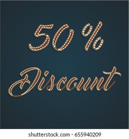 '50% Discount' leather sign, vector illustration