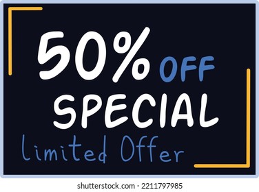 50% Discount Limited Special Offer vector art illustration in purple background color and fantastic font with attractive color combination