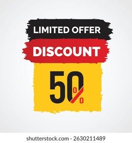 50% discount, Mega sale, Super sale, Limited offer, Flash sale, Special Sale. banner with yellow and red, discount banners.