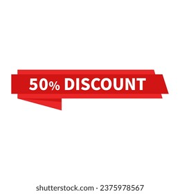 50 Discount In Red Rectangle Ribbon Parallelogram Shape For Sale Promotion Marketing
