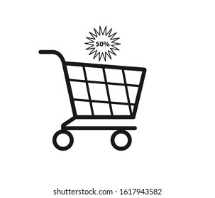 50% discount shopping icon vector 
